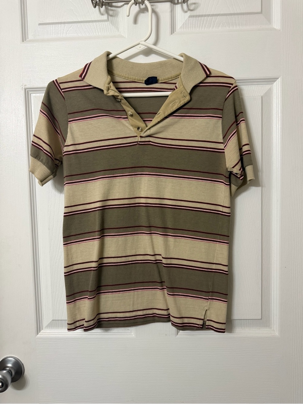 Hunters Run Striped Polo Shirt in Beige, Olive & Burgundy